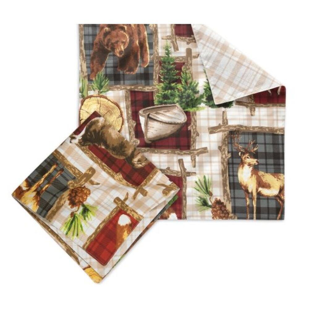 C&F Home Rustic Cabin 4 Napkins Set Fox Deer Bear Woods 20x20- NWT